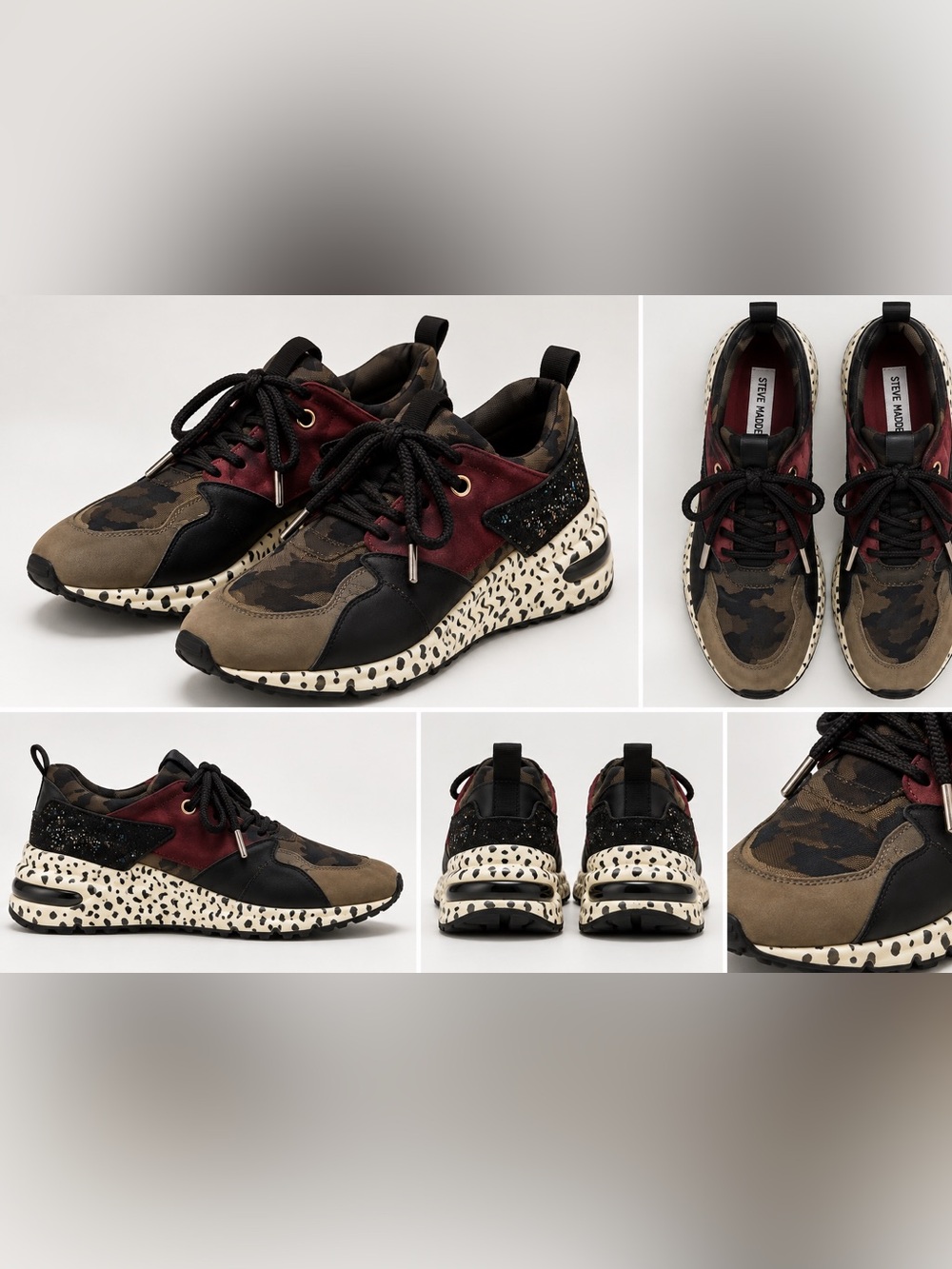 Steve Madden Men’s Olive Camo, Burgundy & Black Chunky Sneaker